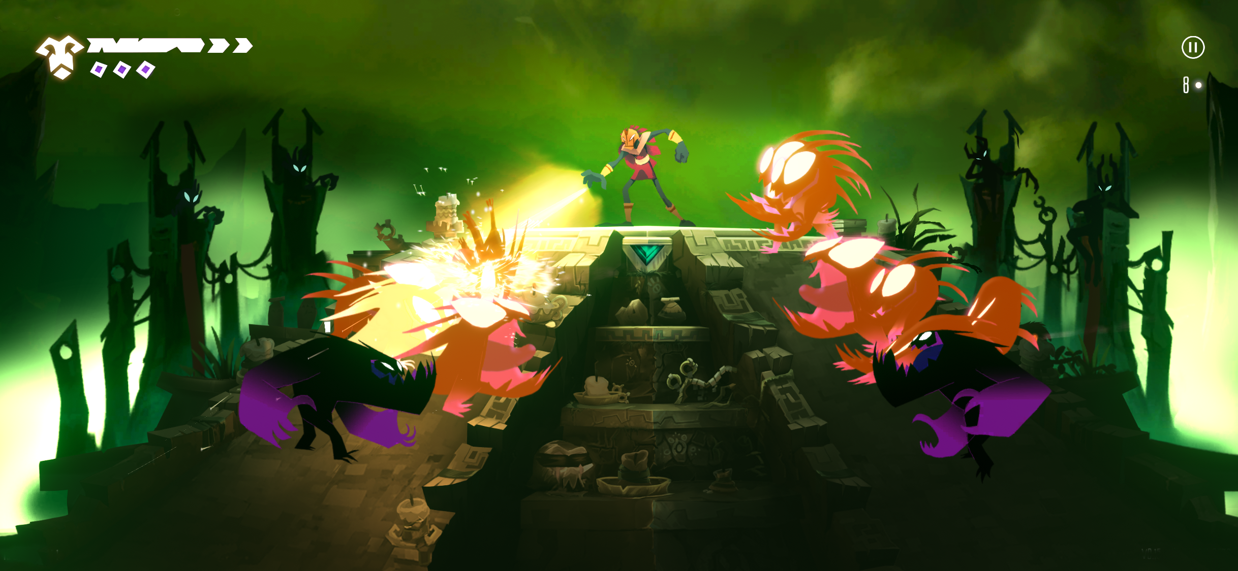 Bohater Towaga oświetlający mroczne istoty intensywną wiązką światła